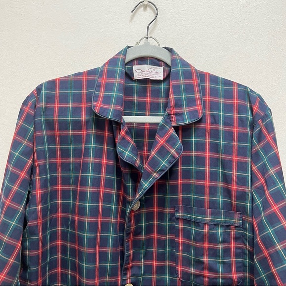 Oscar de la Renta Men’s M/L Pajamas Set Blue Red Plaid Designer Luxury Sleepwear - Picture 7 of 16